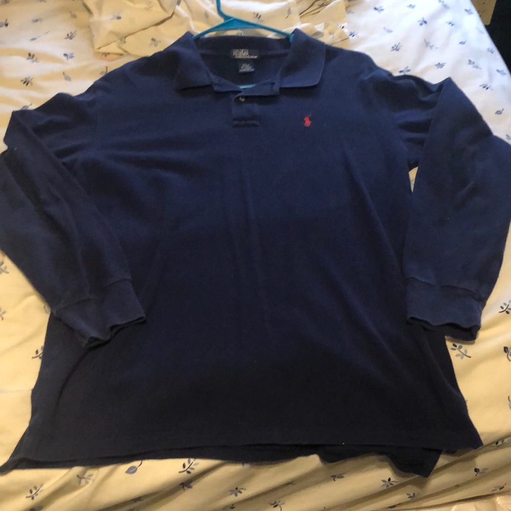 Blue long sleeve polo shirt
